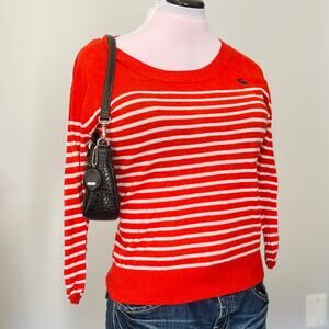 Abercrombie | 3/4 Sleeve Orange White Stripe Lightweight Sweater Shirt | Size M